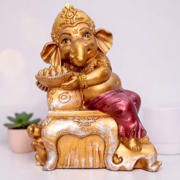 Ganesha Statue Marble Finish Decorative Showpiece - 18 cm (Marble, Multicolor)
