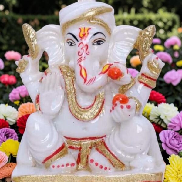 Pagdi Ganesh Statue with Foil Work - Multicolor Ganpati Idol, Premium Resin & Marble Dust Decorative Showpiece for Home Mandir, Car Dashboard & Festive Gifting